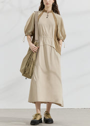 Original Design Khaki Drawstring Patchwork Cotton Dresses Summer