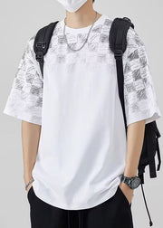 Original Design Khaki O Neck Plaid Cotton Mens T Shirt Summer