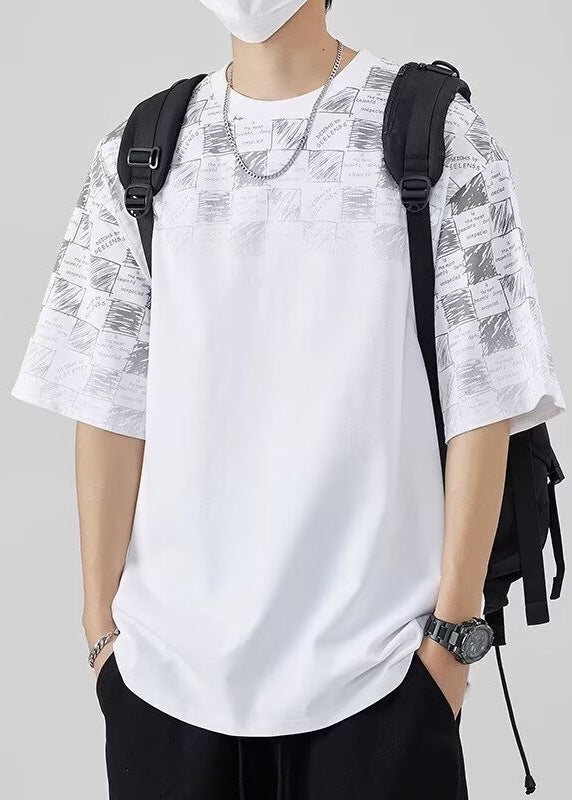 Original Design Khaki O Neck Plaid Cotton Mens T Shirt Summer