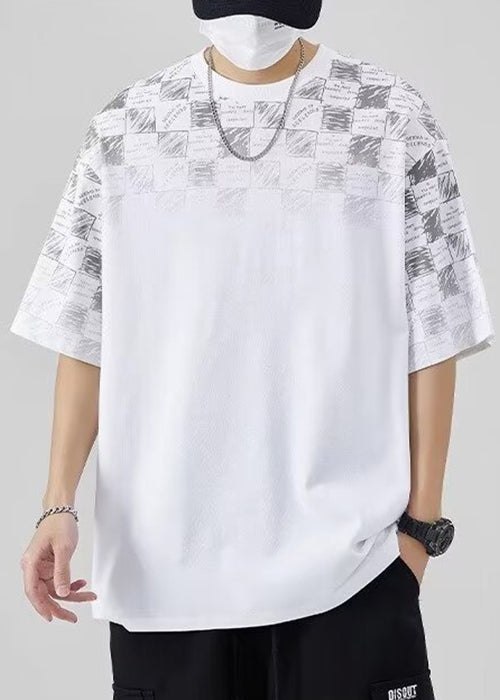 Original Design Khaki O Neck Plaid Cotton Mens T Shirt Summer