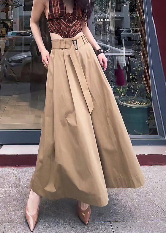 Original Design Khaki Solid High Waist Cotton Pants Skirt Fall