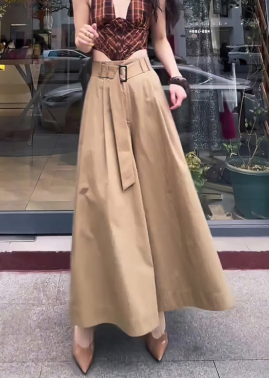 Original Design Khaki Solid High Waist Cotton Pants Skirt Fall