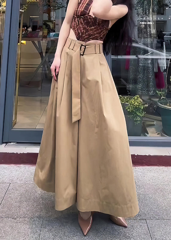 Original Design Khaki Solid High Waist Cotton Pants Skirt Fall