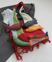 Original Design Khaki Tassel Knit Shoulder Bag
