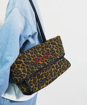 Original Design Leopard Embroidered Canvas Shoulder Bag