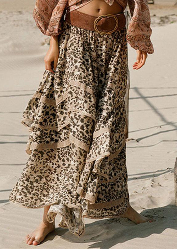 Original Design Leopard Lace Elastic Waist Cotton Skirts Summer