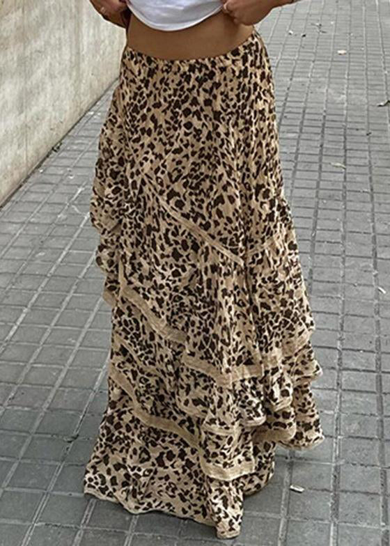 Original Design Leopard Lace Elastic Waist Cotton Skirts Summer
