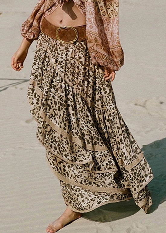 Original Design Leopard Lace Elastic Waist Cotton Skirts Summer