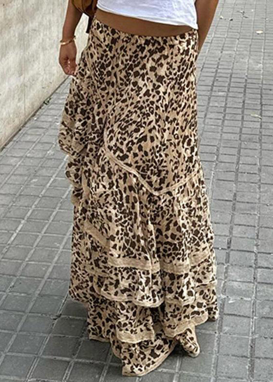 Original Design Leopard Lace Elastic Waist Cotton Skirts Summer