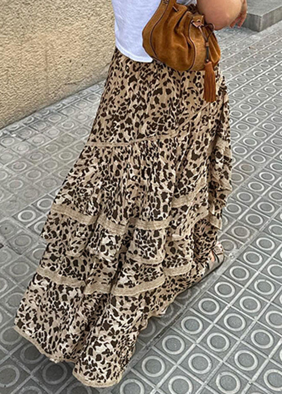 Original Design Leopard Lace Elastic Waist Cotton Skirts Summer
