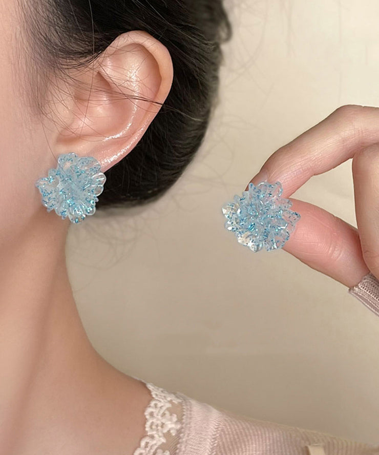 Original Design Light Blue Alloy Ice Flowers Stud Earrings