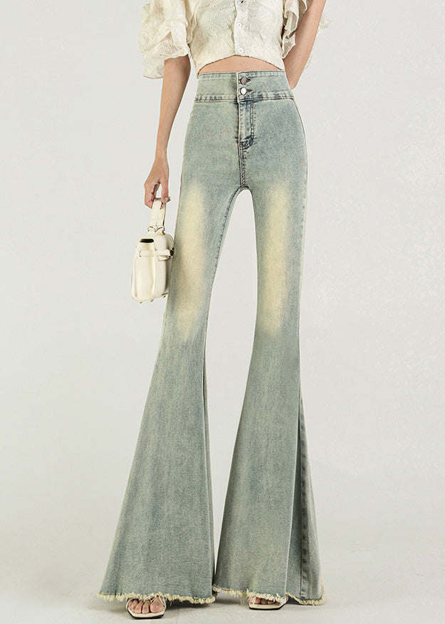 Original Design Light Blue High Waist Denim Flared Trousers Fall