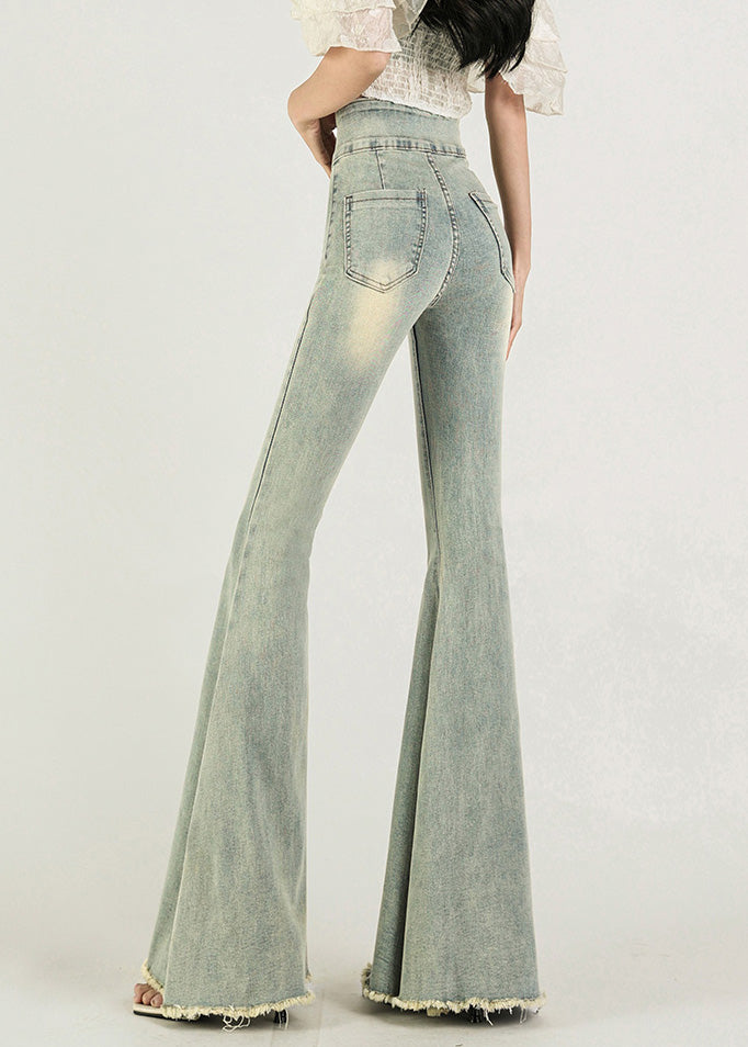 Original Design Light Blue High Waist Denim Flared Trousers Fall