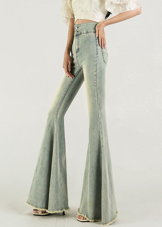 Original Design Light Blue High Waist Denim Flared Trousers Fall