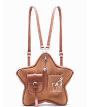 Original Design Light Camel Star Chain Linked Suede Backpack Bag