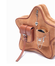 Original Design Light Camel Star Chain Linked Suede Backpack Bag