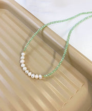Original Design Light Green Stainless Steel Pearl Beading Crystal Gratuated Bead Necklace