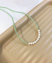 Original Design Light Green Stainless Steel Pearl Beading Crystal Gratuated Bead Necklace