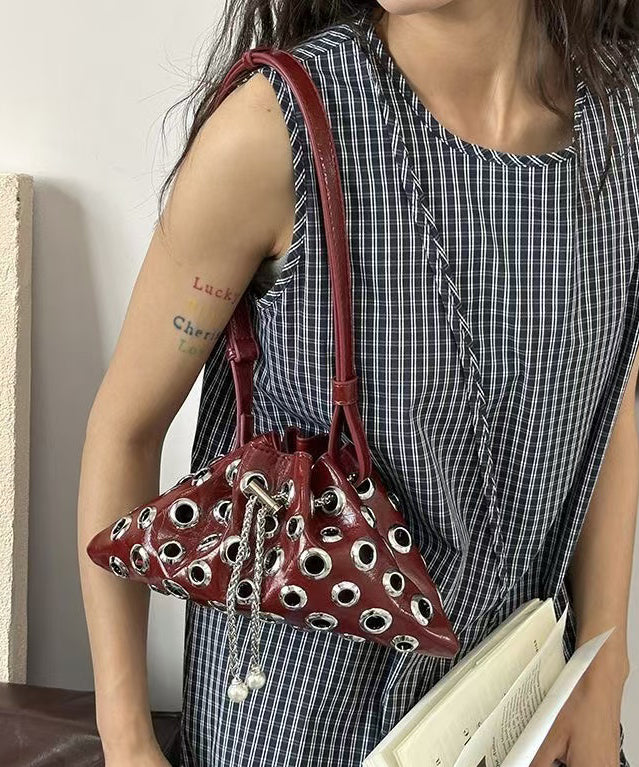 Original Design Mulberry Hollow Out Drawstring Faux Leather Shoulder Bags