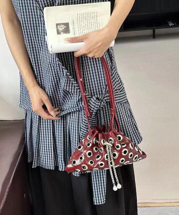 Original Design Mulberry Hollow Out Drawstring Faux Leather Shoulder Bags