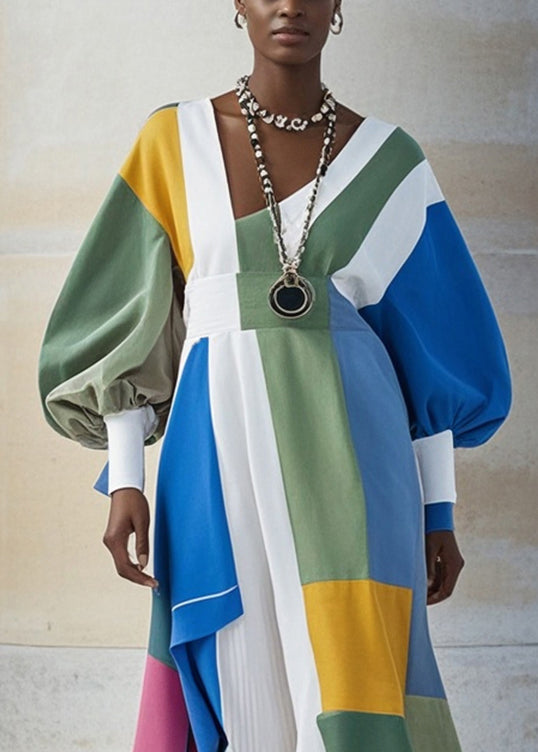 Modern Colorblock Ruffled Patchwork Cotton Holiday Dress Spring main image 0