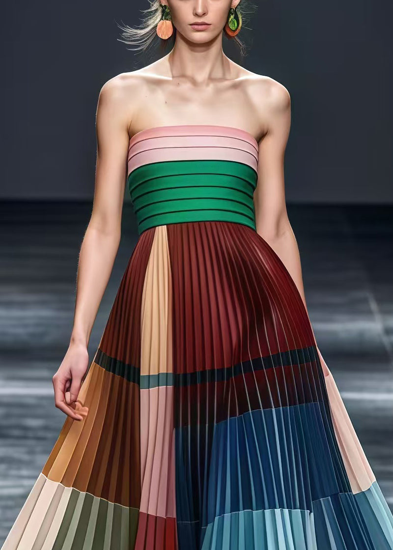 Original Design Multicolor Patchwork Wrinkled Chiffon Strapless Dresse ...
