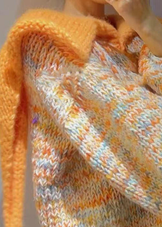 Original Design Orange Knit Short Sweater Fall