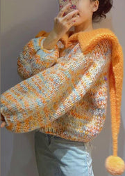 Original Design Orange Knit Short Sweater Fall