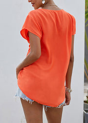 Original Design Orange O-Neck Print Top Short Sleeve