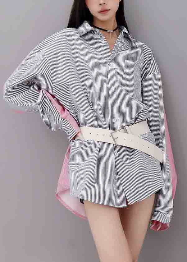 Original Design Patchwork Striped Cotton Wear On Both Sides Shirts Summer