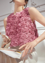 Original Design Pink Floral Tulle Vests Sleeveless
