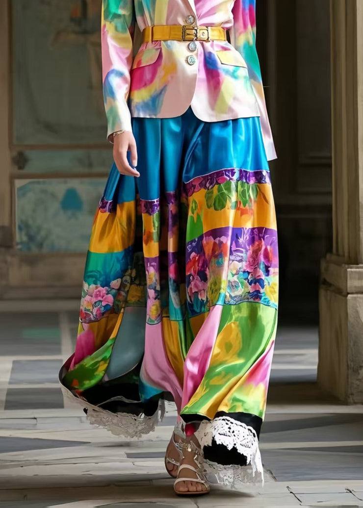 Original Design Print Patchwork Lace Silk Skirts Spring