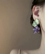 Original Design Purple Alloy Glass Grape Stud Earrings