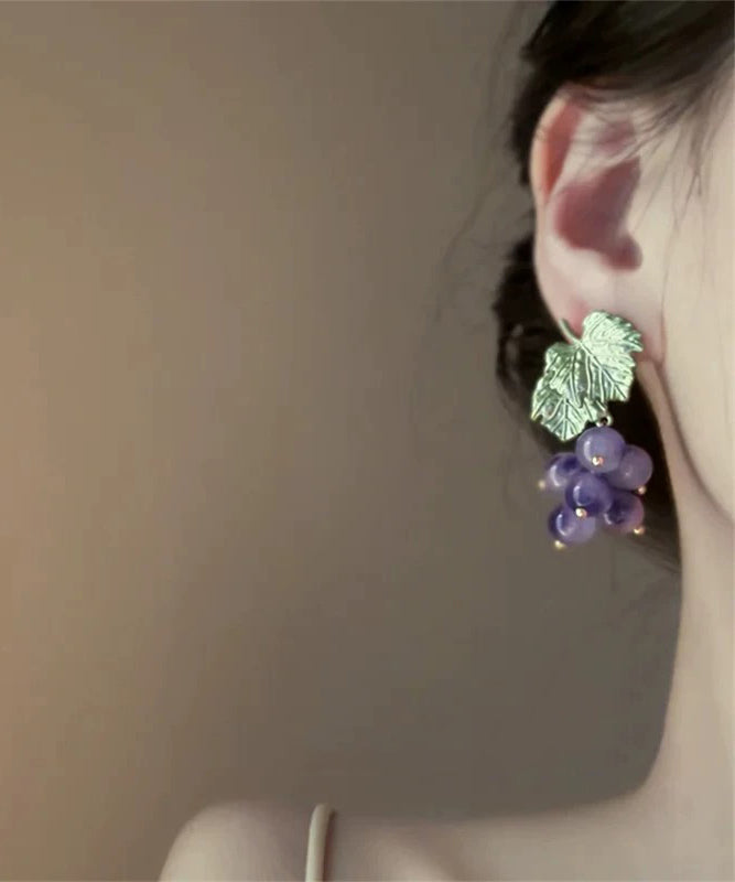 Original Design Purple Alloy Glass Grape Stud Earrings