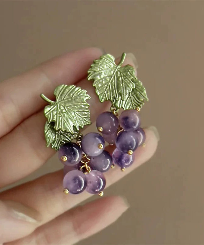 Original Design Purple Alloy Glass Grape Stud Earrings
