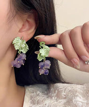 Original Design Purple Alloy Glass Grape Stud Earrings