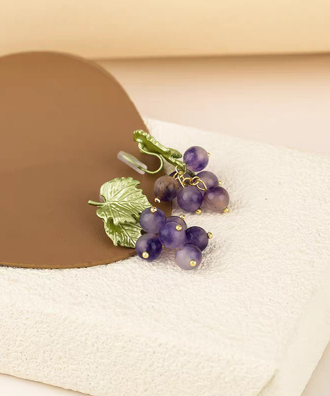 Original Design Purple Alloy Glass Grape Stud Earrings