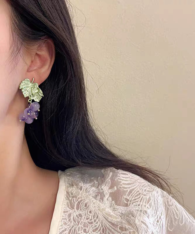 Original Design Purple Alloy Glass Grape Stud Earrings