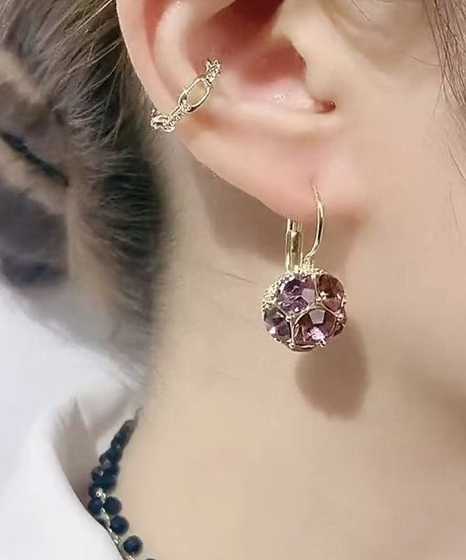Original Design Purple Style Purple Copper Alloy Zircon Crystal Hoop Earrings
