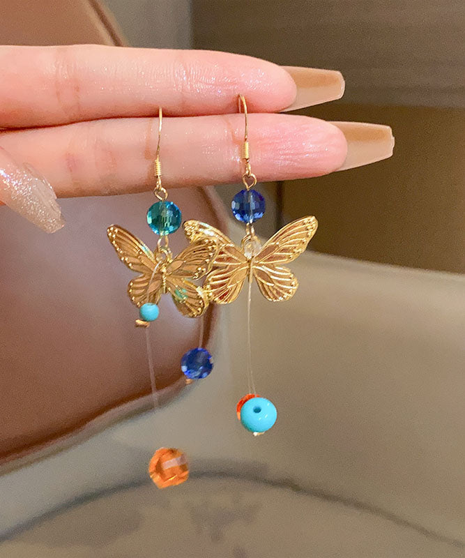 Original Design Rainbow Alloy Asymmetric Butterfly Beading Drop Earrings
