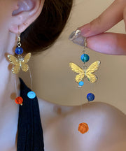 Original Design Rainbow Alloy Asymmetric Butterfly Beading Drop Earrings