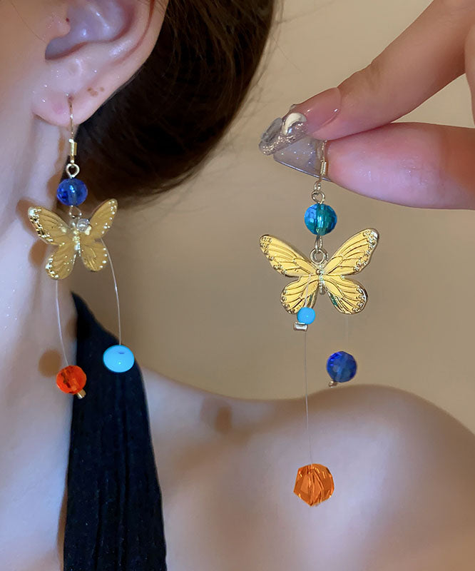 Original Design Rainbow Alloy Asymmetric Butterfly Beading Drop Earrings