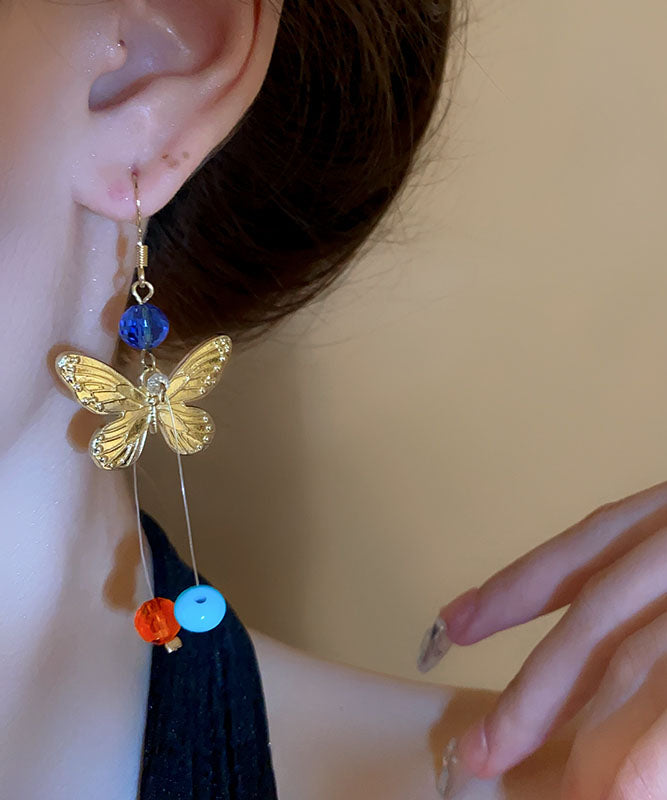 Original Design Rainbow Alloy Asymmetric Butterfly Beading Drop Earrings