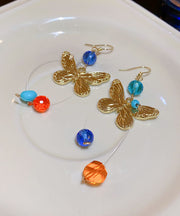 Original Design Rainbow Alloy Asymmetric Butterfly Beading Drop Earrings