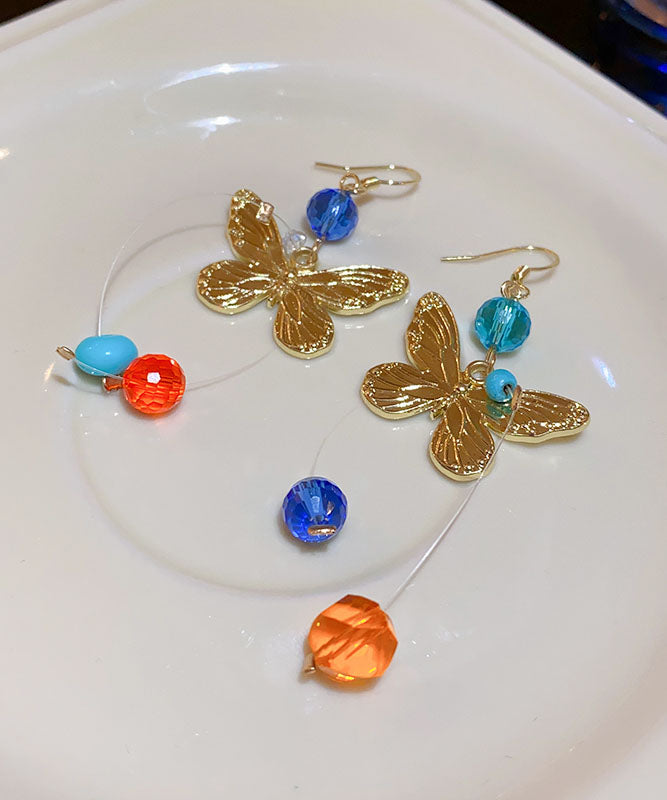 Original Design Rainbow Alloy Asymmetric Butterfly Beading Drop Earrings