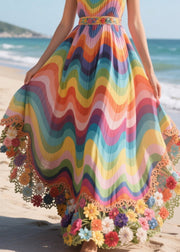 Original Design Rainbow Patchwork Flower Decorated Beach Dress Summer