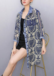 Original Design Red Print Button Denim Tops Fall