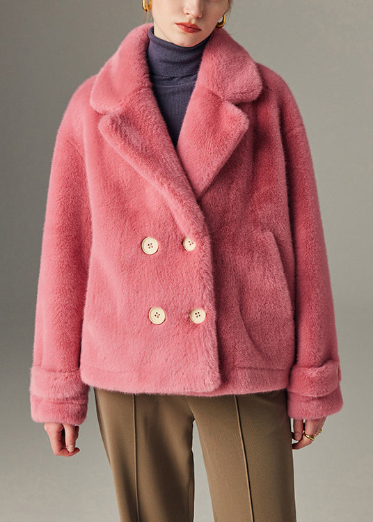 Original Design Rose Button Pockets Solid Mink Hair Coats