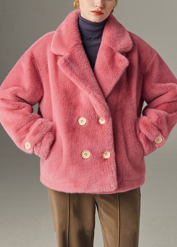Original Design Rose Button Pockets Solid Mink Hair Coats
