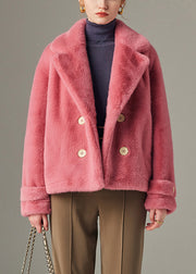 Original Design Rose Button Pockets Solid Mink Hair Coats